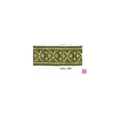 9635-25-345 CINTA JACQUARD 25 MM TAMIR  ACRILICO 40%-VISCOSA 40%-POL.20% VERDE/DORADO Venta en piezas de 12.50 M