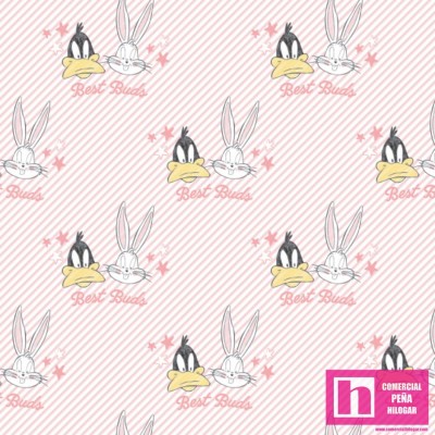 P108-23600127-02 PATCH. AMERICANO LOONEY TUNES - LITTLE FREAMER (02) 110 CM. ALGODON 100% BLANCO/ROSA Venta en piezas de 7.00 M