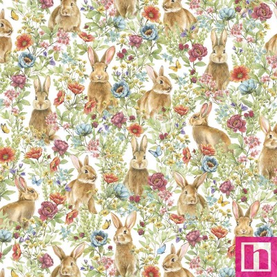 P121-BUNN5659MU PATCH. AMERICANO BUNNIES AND BLOOMS (02) 110 CM. ALGODON 100% BLANCO/MULTI Venta en piezas de 7.00 M