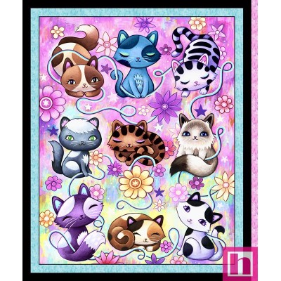 P121-CKIT5606PA PATCH. AMERICANO CRAZY KITTIES (01) PANEL 75X110 CM. ALGODON 100% ROSA/MULTI Venta en piezas de 7.00 M