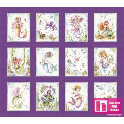 P121-ESEA4931PA PATCH. AMERICANO ENCHANTED SEAS-MERMAIDS (01) PANEL 110X110 CM. ALGODON 100% MORADO/MULTI Venta en piezas de 7.0