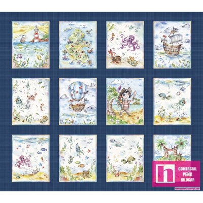 P121-ESEA4932PA PATCH. AMERICANO ENCHANTED SEAS-PIRATES (10) PANEL 110X110 CM. ALGODON 100% AZUL/MULTI Venta en piezas de 7.00 M