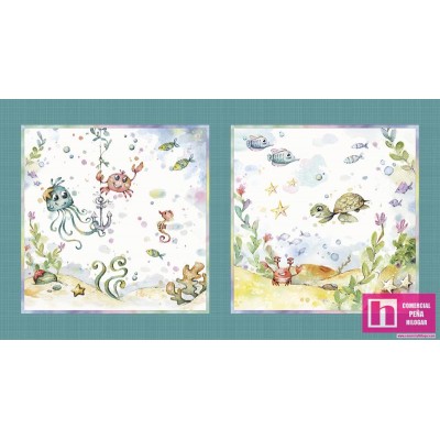 P121-ESEA4935PA PATCH. AMERICANO ENCHANTED SEAS-MERMAIDS (03) PANEL 60X110 CM. ALGODON 100% VERDE/MULTI Venta en piezas de 7.00 