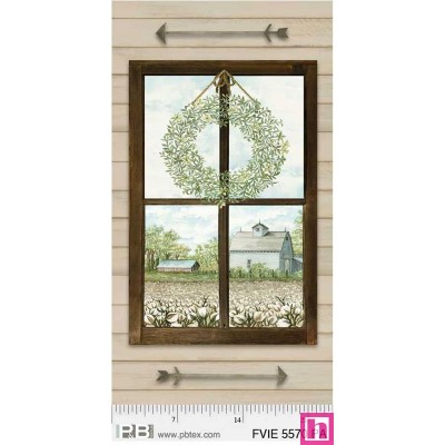 P121-FVIE5570PA PATCH. AMERICANO FARM VIEW (01) PANEL 110 CM. ALGODON 100% BEIG/VERDE Venta en piezas de 7.00 M