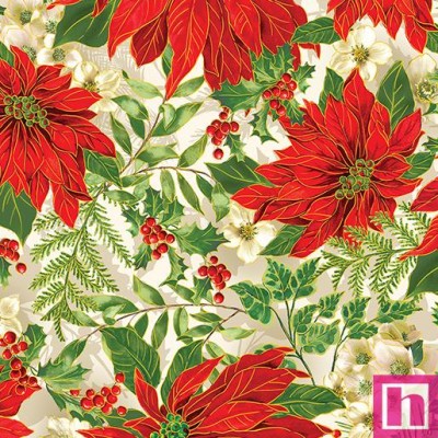 P133-14027M-07 PATCH.AMERICANO CHRISTMAS MUSICAL (15)  110 CM. ALGODON 100% BLANCO/ROJO/METALLIC Venta en piezas de 6.80 M