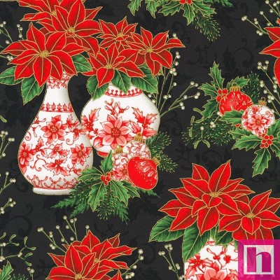 P135-SRKM-22284-2 PATCH. AMERICANO HOLIDAY FLOURISH-FESTIVE FINERY (39) 110 CM. ALGODON 100% NEGRO/ROJO Venta en piezas de 7.00 