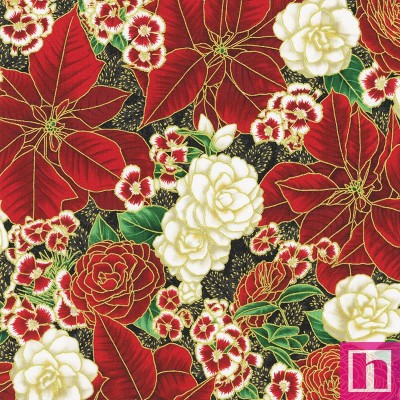 P135-SRKM-22946-2 PATCH. AMERICANO HOLIDAY FLOURISH PEPPERMINT TWIST (14) 110 CM. ALGODON 100% NEGRO/ROJO/DORADO Venta en piezas