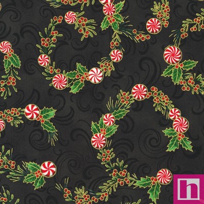 P135-SRKM-22947-2 PATCH. AMERICANO HOLIDAY FLOURISH PEPPERMINT TWIST (19) 110 CM. ALGODON 100% NEGRO/DORADO Venta en piezas de 7