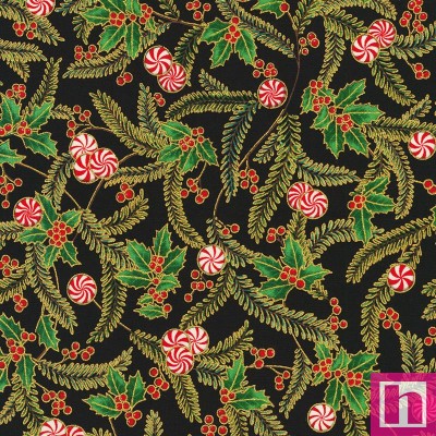 P135-SRKM-22948-2 PATCH. AMERICANO HOLIDAY FLOURISH PEPPERMINT TWIST (18) 110 CM. ALGODON 100% NEGRO/DORADO Venta en piezas de 7