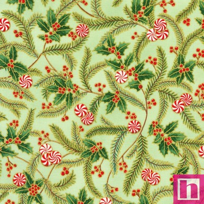 P135-SRKM-22948-34 PATCH. AMERICANO HOLIDAY FLOURISH PEPPERMINT TWIST (33) 110 CM. ALGODON 100% VERDE/DORADO Venta en piezas de 