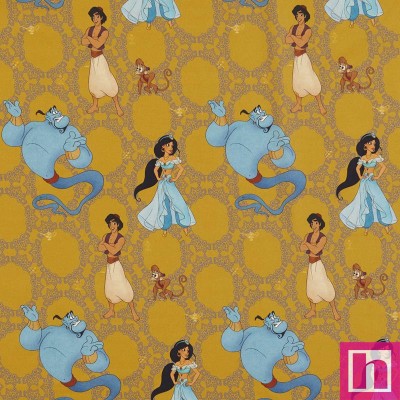 65354 TEJIDO ESTAMPADO DISNEY ALADINO (00) 1.40 M. ALGODON 100% OCRE Venta en piezas de 6.00 M