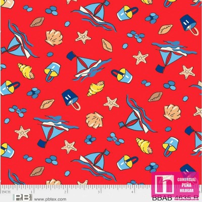 P121-4635-R PATCH. AMERICANO BEACH BABY (04) 110 CM. ALGODON 100% ROJO Venta en piezas de 7.00 M