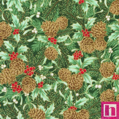 P135-SRKM-22289-459 PATCH. AMERICANO HOLIDAY FLOURISH-FESTIVE FINERY (10) 110 CM. ALGODON 100% VERDE Venta en piezas de 7.00 M