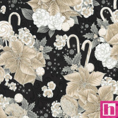 P135-SRKM-22945-304 PATCH. AMERICANO HOLIDAY FLOURISH PEPPERMINT TWIST (60) 110 CM. ALGODON 100% NEGRO/LINO/PLATA Venta en pieza