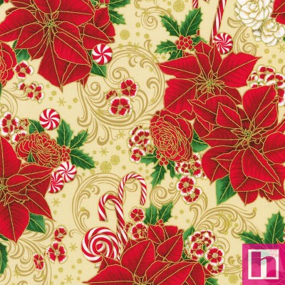 P135-SRKM-22945-84 PATCH. AMERICANO HOLIDAY FLOURISH PEPPERMINT TWIST (31) 110 CM. ALGODON 100% BEIG/ROJO/DORADO Venta en piezas