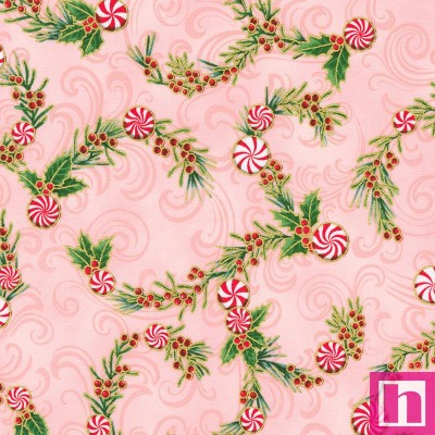 P135-SRKM-22947-122 PATCH. AMERICANO HOLIDAY FLOURISH PEPPERMINT TWIST (01) 110 CM. ALGODON 100% ROSA/DORADO Venta en piezas de 