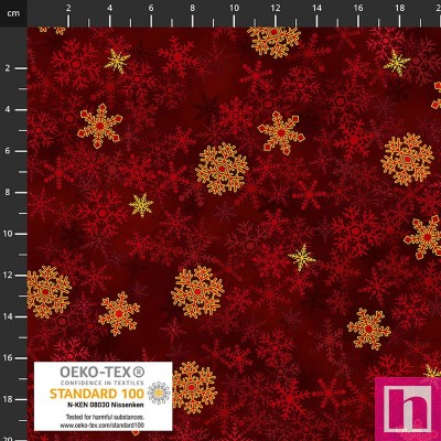 P137-4592-002 PATCH.AMERICANO CHRISTMAS STARS (05) 110 CM. ALGODON 100% ROJO/DORADO Venta en piezas de 6.00 M