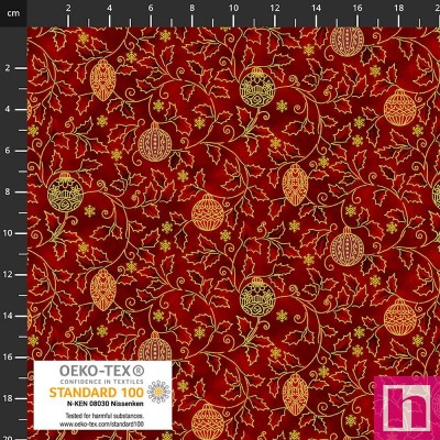 P137-4592-003 PATCH.AMERICANO CHRISTMAS STARS (03) 110 CM. ALGODON 100% ROJO/DORADO Venta en piezas de 6.00 M