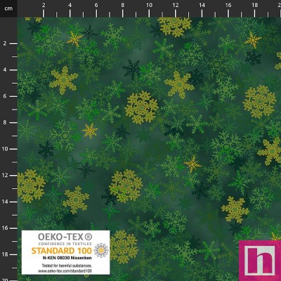 P137-4592-007 PATCH.AMERICANO CHRISTMAS STARS (10) 110 CM. ALGODON 100% VERDE/DORADO Venta en piezas de 6.00 M