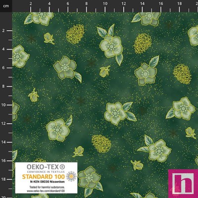 P137-4592-009 PATCH.AMERICANO CHRISTMAS STARS (09) 110 CM. ALGODON 100% VERDE/DORADO Venta en piezas de 6.00 M