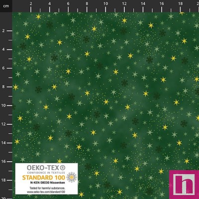 P137-4592-010 PATCH.AMERICANO CHRISTMAS STARS (07) 110 CM. ALGODON 100% VERDE/DORADO Venta en piezas de 6.00 M