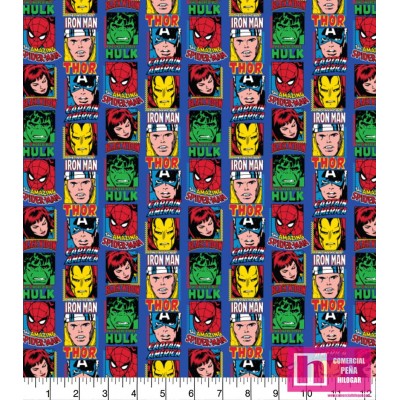 P86-13020205 PATCH. AMERICANO MARVEL COMIC CHARACTERS STONE (06) 110 CM. ALGODON 100% MULTI Venta en piezas de 10.00 M