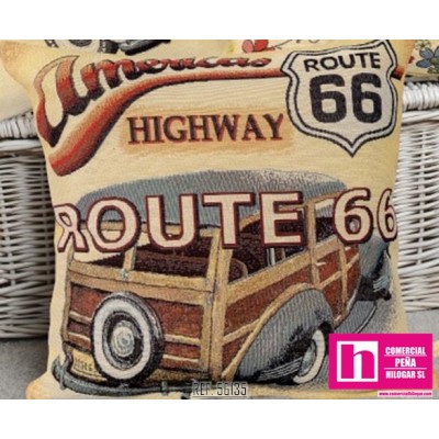 56135 ROUTE 66 COJIN JACQUARD 45X45 CM -SIN RELLENO-ALG.45%-POL.35%-ACRILICO 20% MARFIL/MULTICOLOR Venta en piezas de 1.00 U