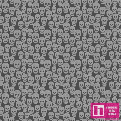 62648 TEJIDO ESTAMPADO SKULL () 1.50 M. ALGODON 100% GRIS Venta en piezas de 5.00 M