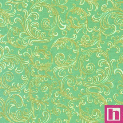 P135-SRKM-22949-34 PATCH. AMERICANO HOLIDAY FLOURISH PEPPERMINT TWIST (34) 110 CM. ALGODON 100% VERDE/DORADO Venta en piezas de 