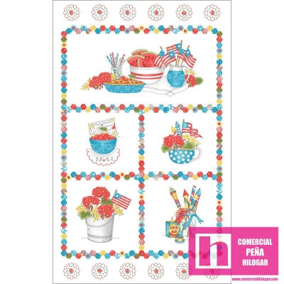 P17-MAS9380-Z PATCH. AMERICANO BACK PORCH CELEBRATION (22) PANEL 110 CM. ALGODON 100% BLANCO/MULTI Venta en piezas de 7.00 M