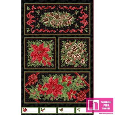 P17-MASM10180-J PATCH. AMERICANO EVERGREEN BOWS (01) PANEL 70x110 ALGODON 100% NEGRO/ROJO METALLIC Venta en piezas de 7.00 M