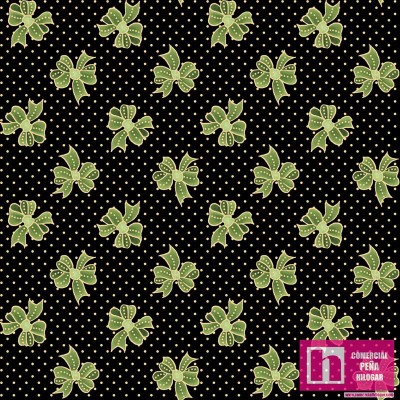 P17-MASM10185-J PATCH. AMERICANO EVERGREEN BOWS (15) 110 CM. ALGODON 100% NEGRO/VERDE METALLIC Venta en piezas de 7.00 M