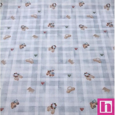 66639 PIQUE ESTAMPADO BRUNO (05) 1.60 M. 170 GR/M2. ALGODON 100% BLANCO/GRIS Venta en piezas de 6.00 M